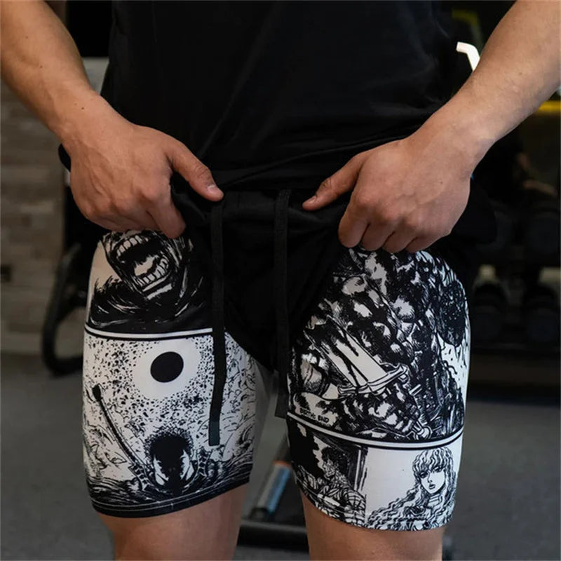 "HooThreads" Anime Performance 2-in-1 Shorts – Premium Bilayer Athletic Shorts for Men