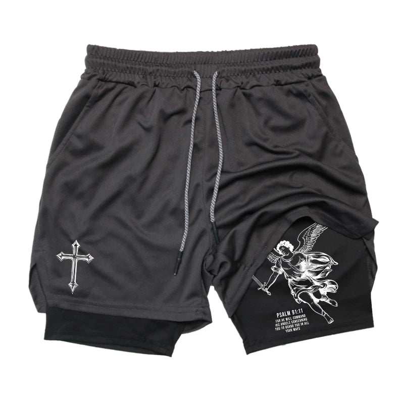 "Street Ninjas" Angel Cross 2-in-1 Performance Shorts – Quick-Dry Athletic Shorts with Phone Pocket