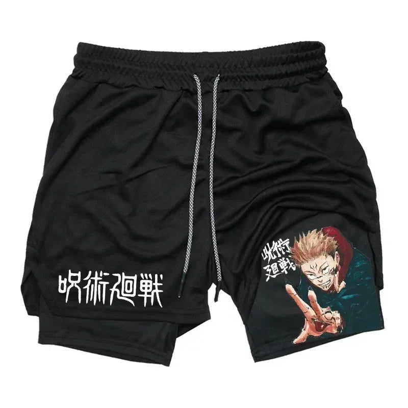 LAMLKKY" Jujutsu Kaisen 2-in-1 Performance Shorts – Premium Anime Gym Compression Shorts