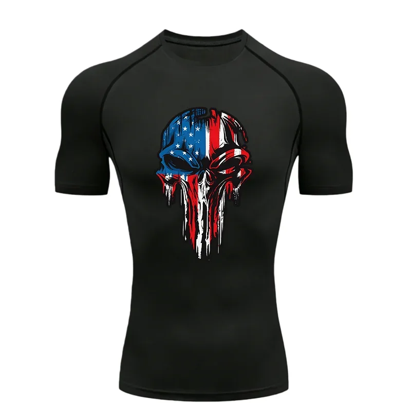 Men's "Patriot Skull" Compression Shirt – Premium 2026 Quick-Dry Tactical Gym Tee