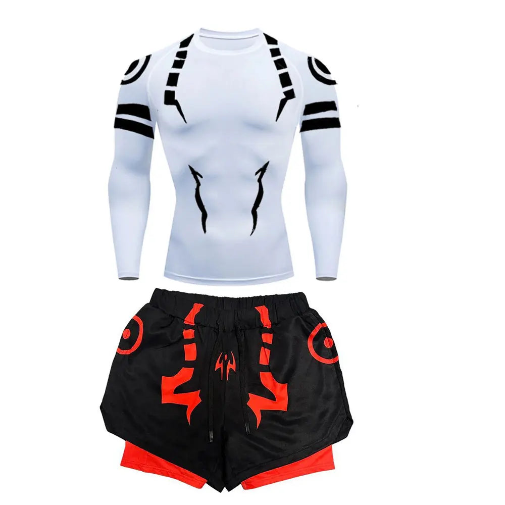 Men's "Jujutsu Kaisen" 3D Compression Set – Premium Gym Shirt & Training Shorts