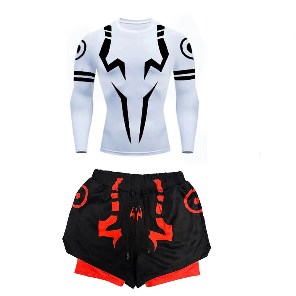 Men's "Jujutsu Kaisen" 3D Compression Set – Premium Gym Shirt & Training Shorts