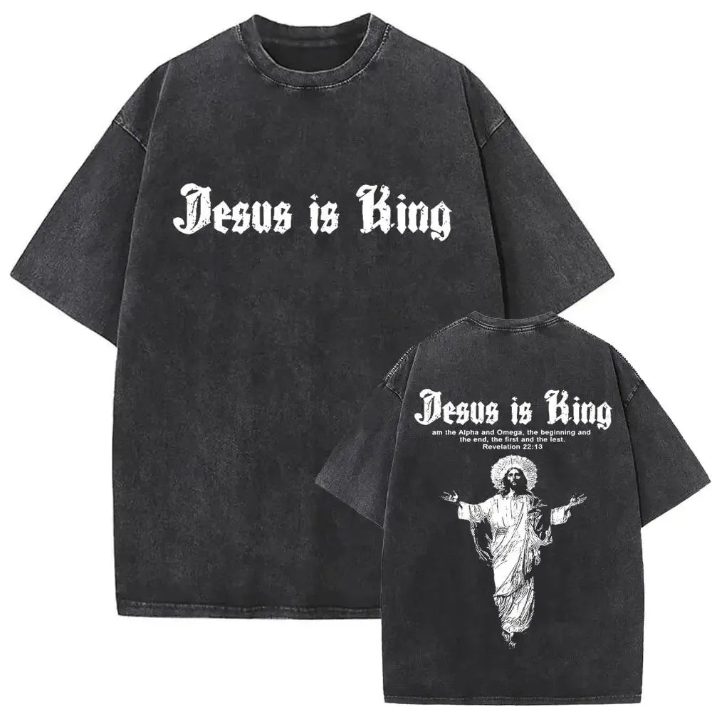 Official "Jesus Is King" Vintage Washed T-Shirt – Premium 100% Cotton Faith Streetwear