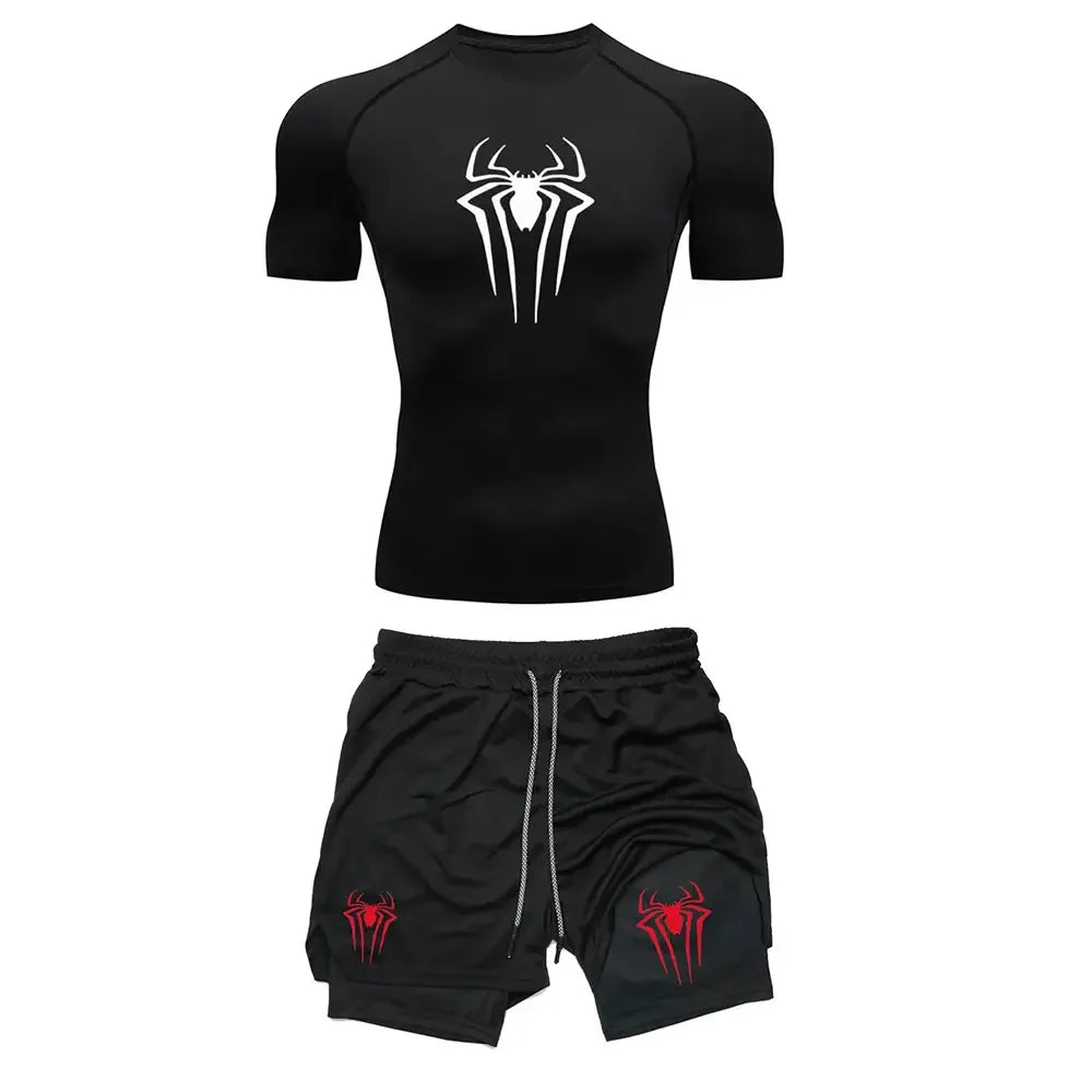 Men's "Spider Web" Y2K Compression Set – Premium Gym T-Shirt & Performance Shorts