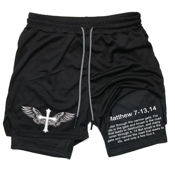 Official "Faith & Strength" 2-in-1 Performance Shorts – Bible Verse Gym Shorts for Men