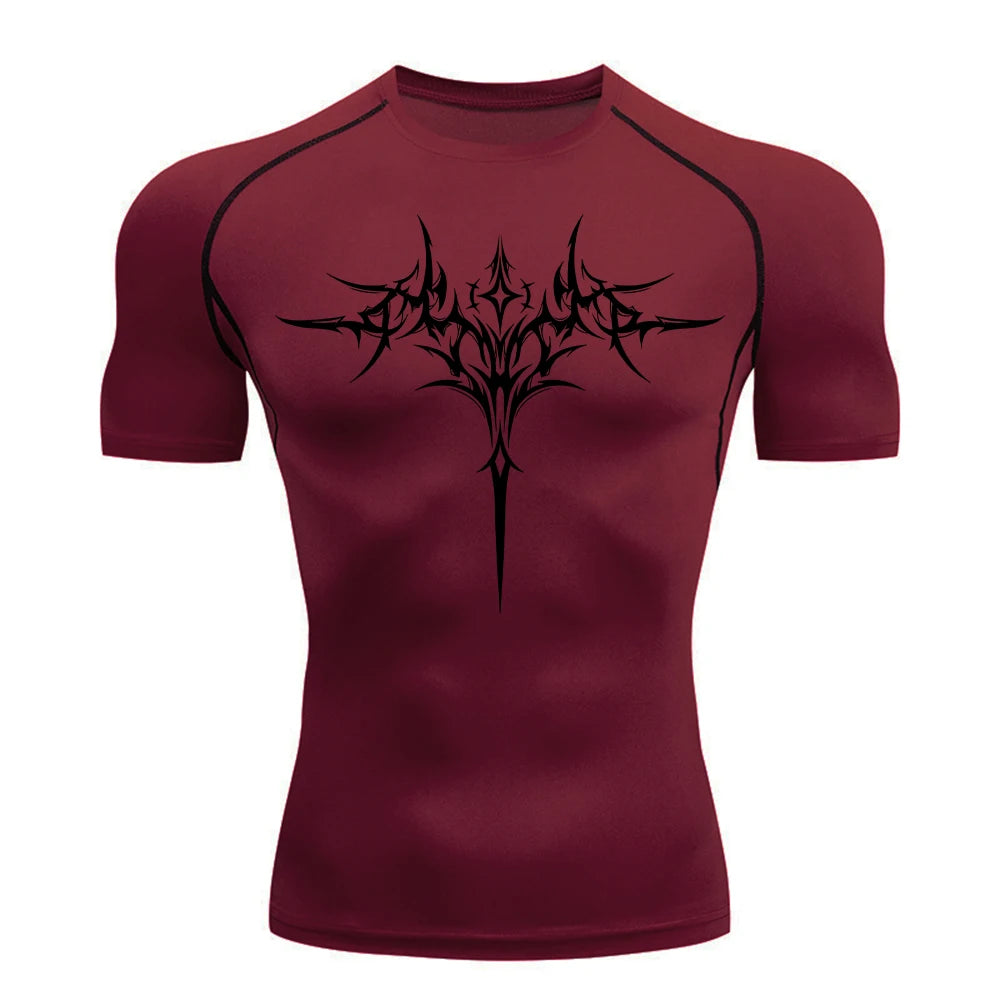 Men's "Retro Gothic" Compression Tee – Trendy Quick-Dry Fitness & Streetwear Top