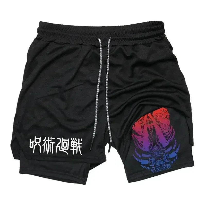 LAMLKKY" Jujutsu Kaisen 2-in-1 Performance Shorts – Premium Anime Gym Compression Shorts