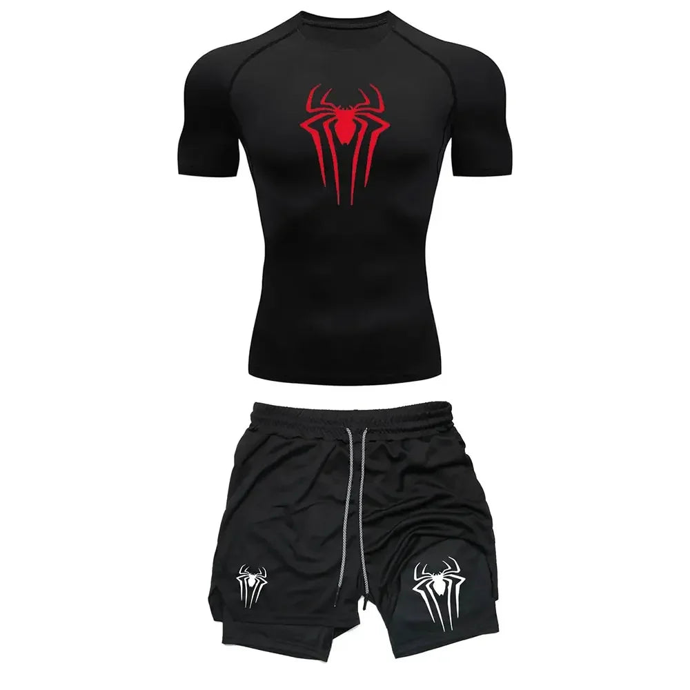 Men's "Spider Web" Y2K Compression Set – Premium Gym T-Shirt & Performance Shorts