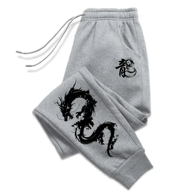 Men's "Chinese Dragon" Graphic Joggers – Premium Fleece-Lined Smart Casual Sweatpants