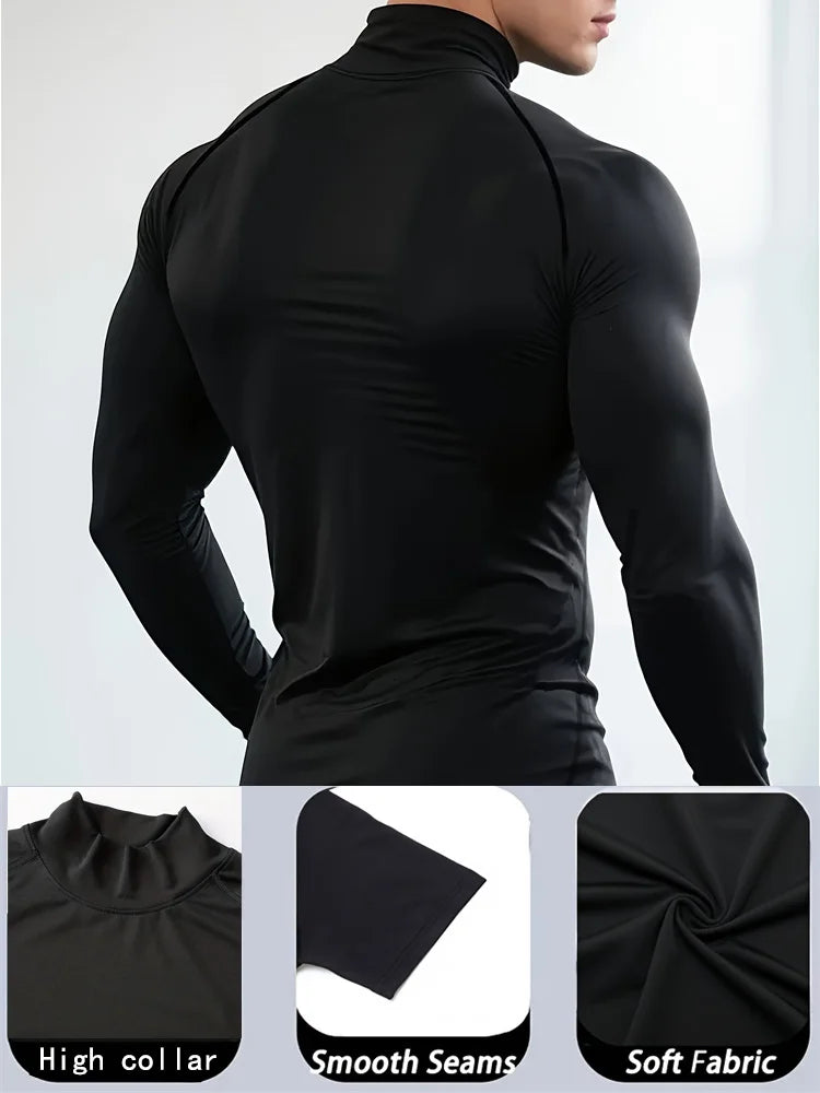 "pdmcms" Gothic Graphic High-Neck Compression Shirt – Premium Long Sleeve Fitness Top