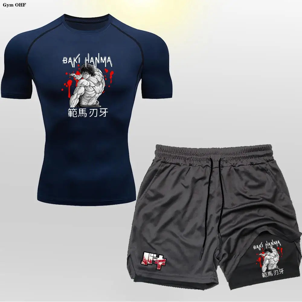 Men's "Baki Hanma: Grappler Edition" Compression Set – 2-in-1 Gym Tee & Shorts