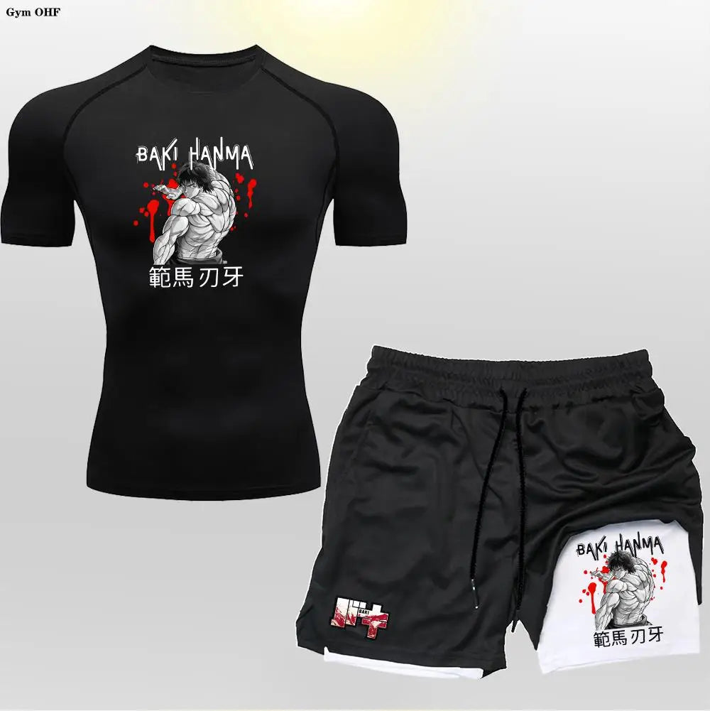 Men's "Baki Hanma: Grappler Edition" Compression Set – 2-in-1 Gym Tee & Shorts