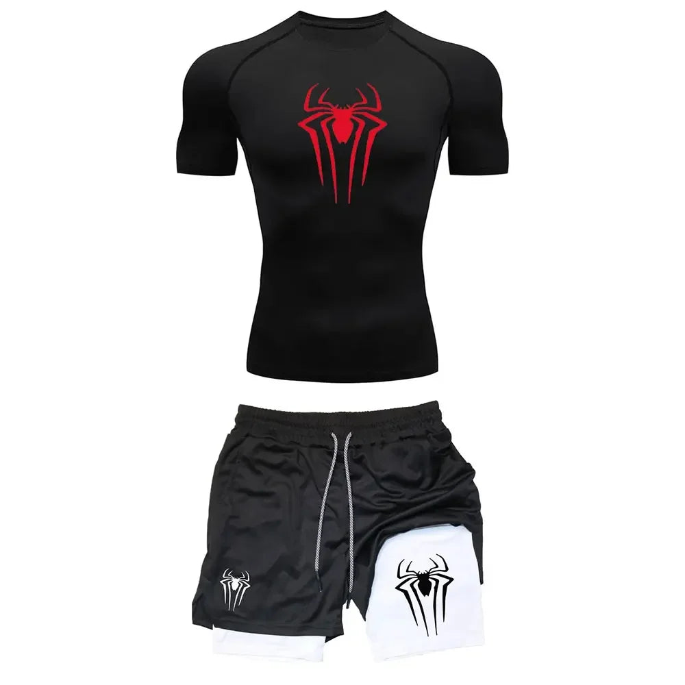 Men's "Spider Web" Y2K Compression Set – Premium Gym T-Shirt & Performance Shorts