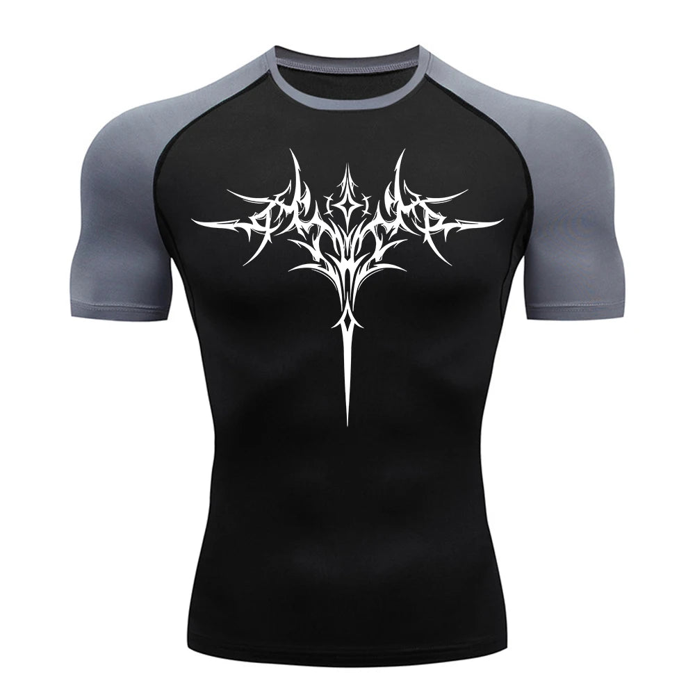 Men's "Retro Gothic" Compression Tee – Trendy Quick-Dry Fitness & Streetwear Top