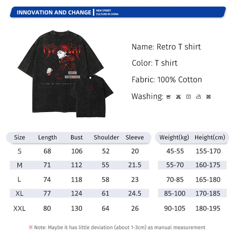 Official Bandai Jujutsu Kaisen "Itadori Yuuji" Vintage Washed T-Shirt – Premium Anime Streetwear