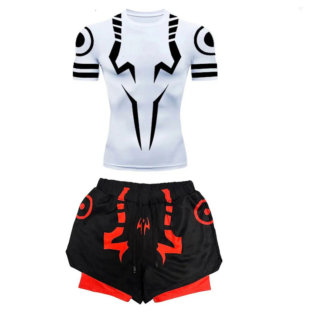 Men's "Jujutsu Kaisen" 3D Compression Set – Premium Gym Shirt & Training Shorts