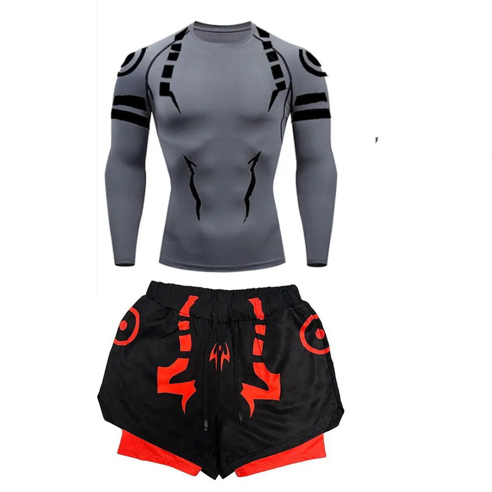 Men's "Jujutsu Kaisen" 3D Compression Set – Premium Gym Shirt & Training Shorts