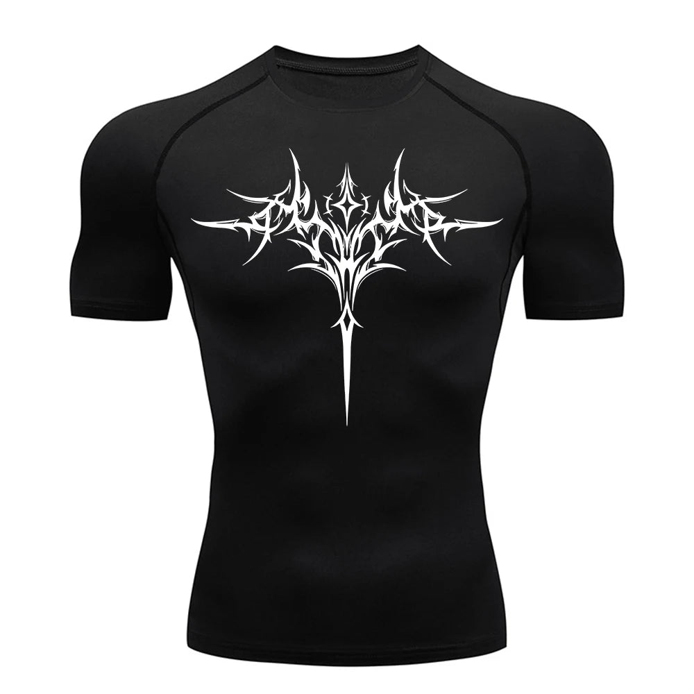 Men's "Retro Gothic" Compression Tee – Trendy Quick-Dry Fitness & Streetwear Top