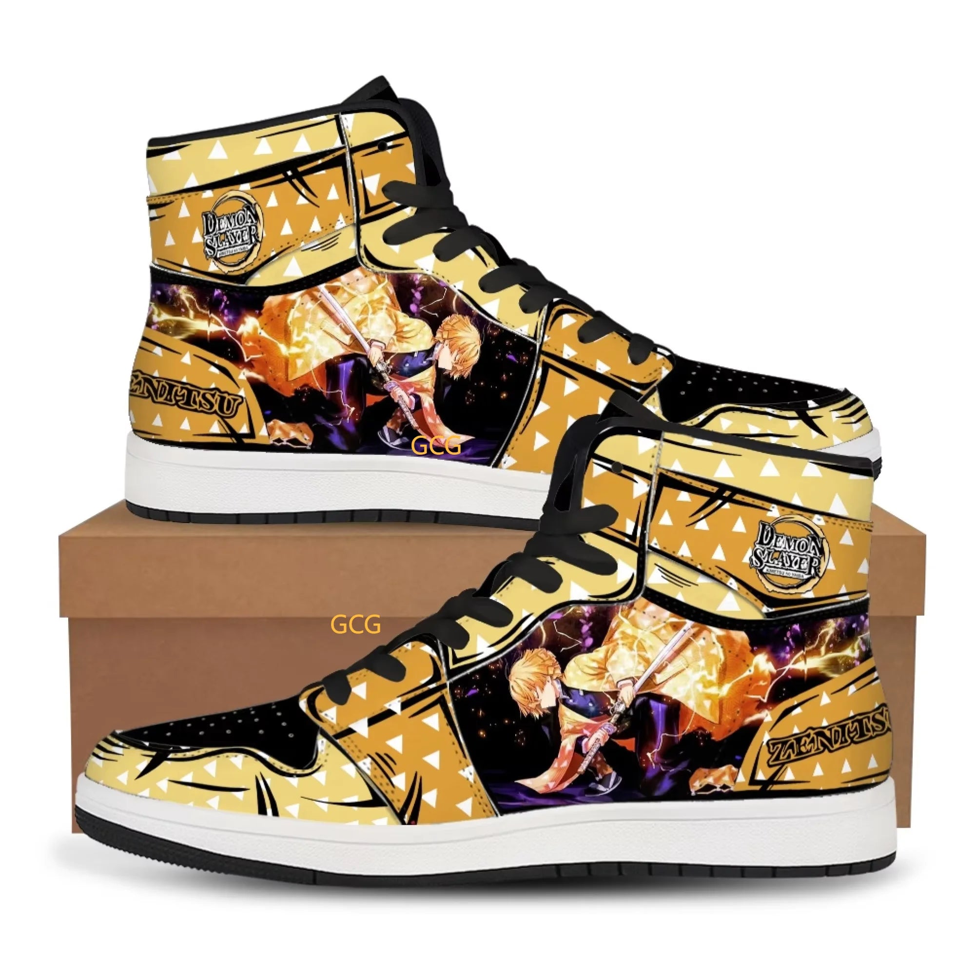 Official Agatsuma Zenitsu Demon Slayer Anime Sneakers – Yellow Triangle Pattern Custom Streetwear
