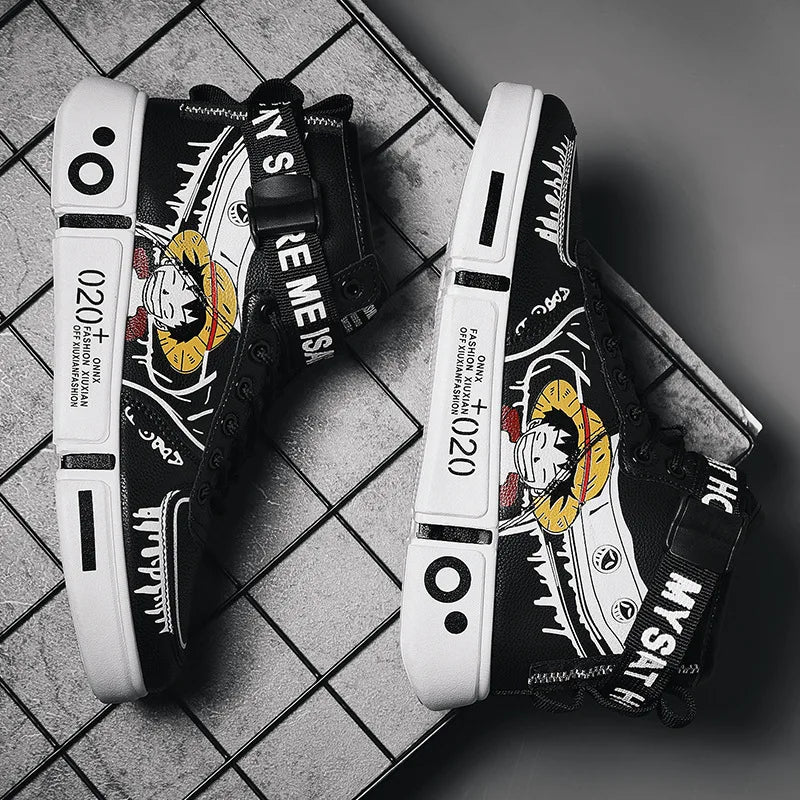 Official Bandai "One Piece: Luffy" High-Top Sneakers – Premium Anime Leisure Sports Shoes
