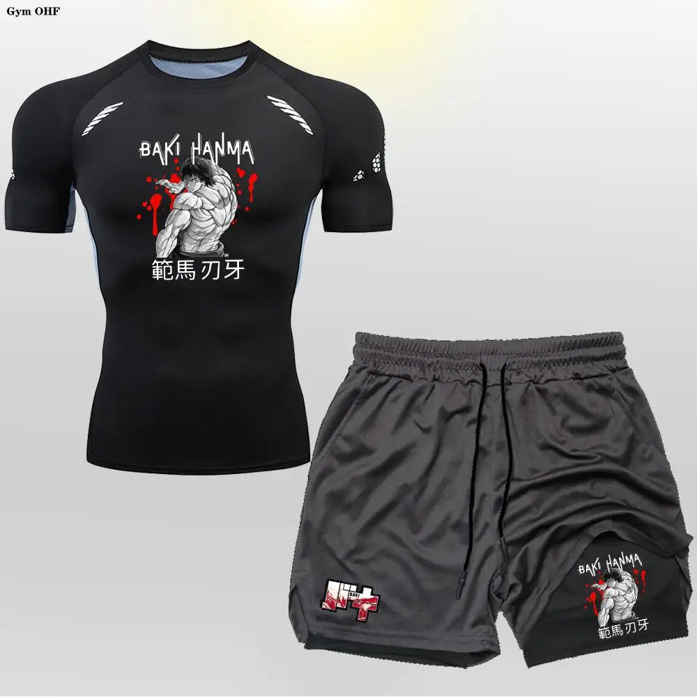 Men's "Baki Hanma: Grappler Edition" Compression Set – 2-in-1 Gym Tee & Shorts