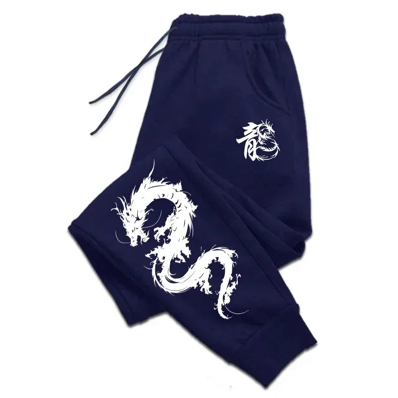 Men's "Chinese Dragon" Graphic Joggers – Premium Fleece-Lined Smart Casual Sweatpants