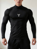 Men's "White Bull" Compression Mock Neck Shirt – Premium Long Sleeve Gym Training Top
