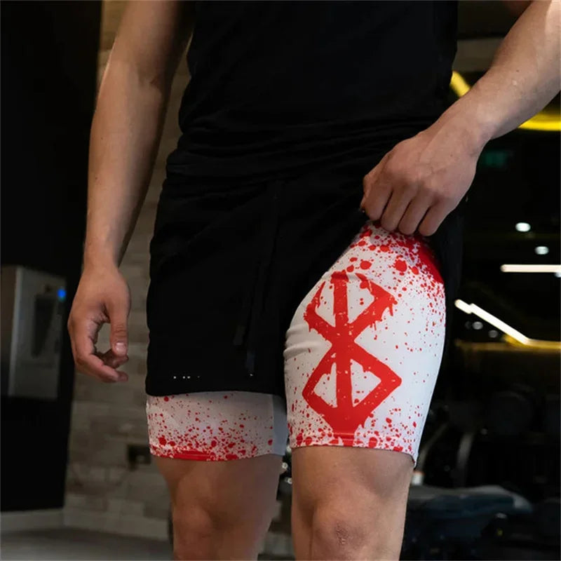 "HooThreads" Anime Performance 2-in-1 Shorts – Premium Bilayer Athletic Shorts for Men