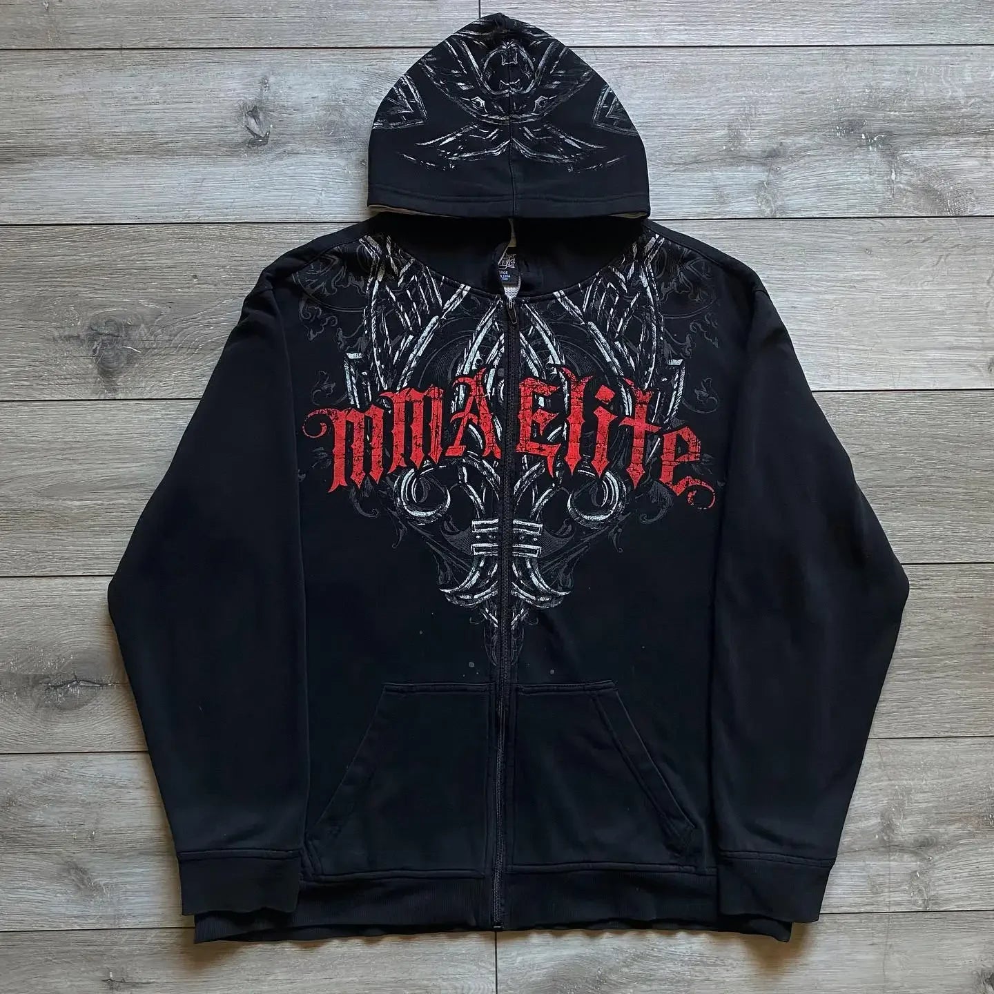 Y2K "Dark Streetwear" Oversized Zip-Up Hoodie – Vintage 90s Gothic Skull Print Sweatshirt