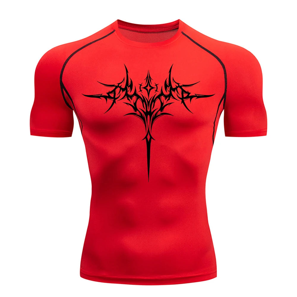 Men's "Retro Gothic" Compression Tee – Trendy Quick-Dry Fitness & Streetwear Top