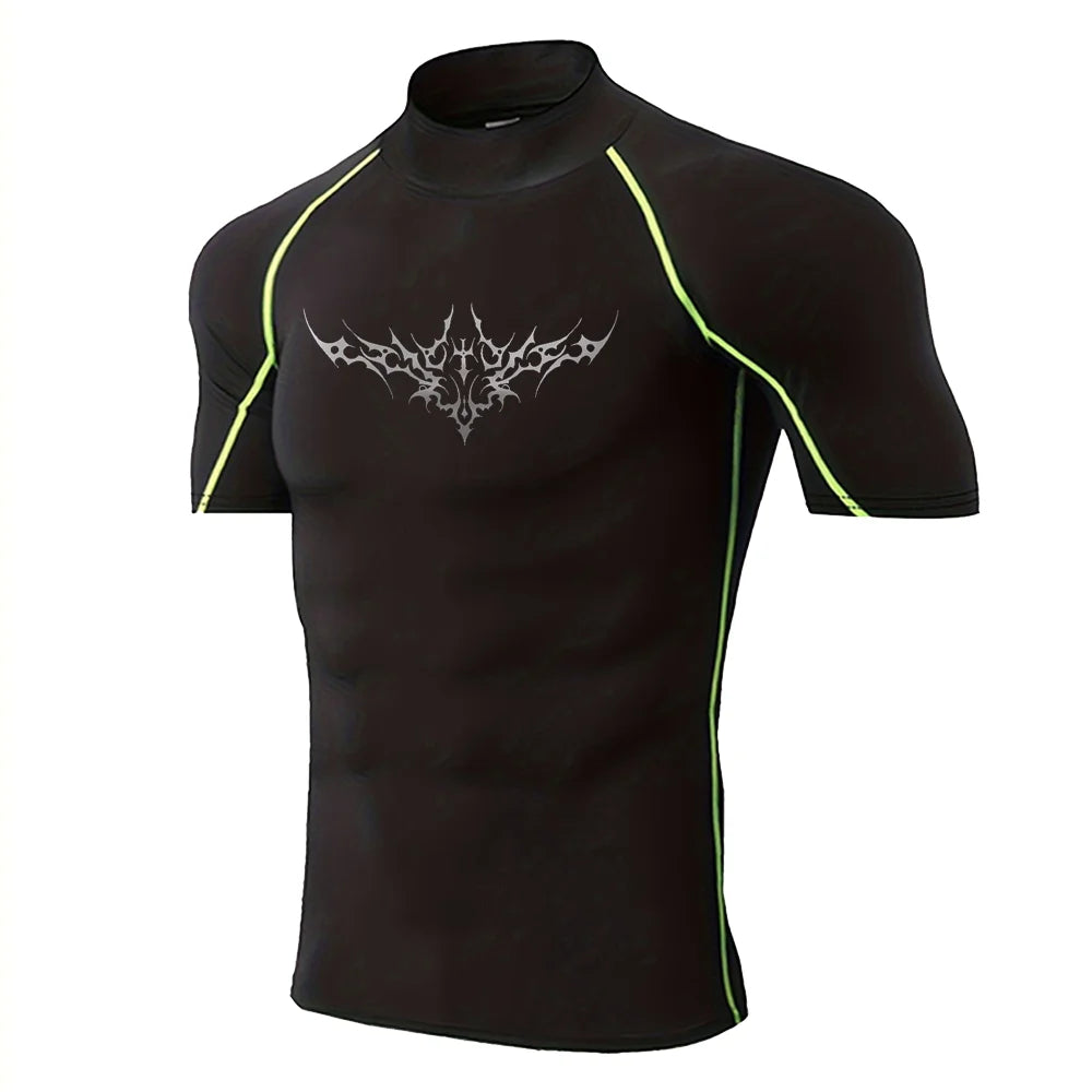 "pdmcms" Gothic Graphic High-Neck Compression Shirt – Premium Long Sleeve Fitness Top