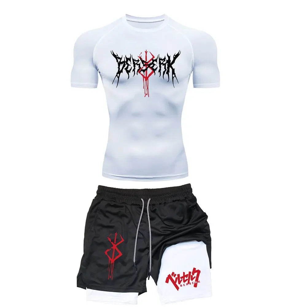 Men's "Berserk: Beast of Darkness" Compression Set – Premium Gym T-Shirt & Running Shorts
