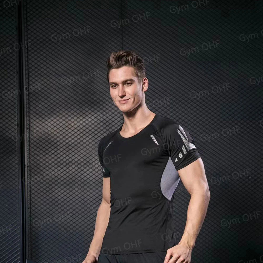 Men's "Anime Funny Face" 2-in-1 Fitness Set – Compression Tee & Double-Deck Shorts