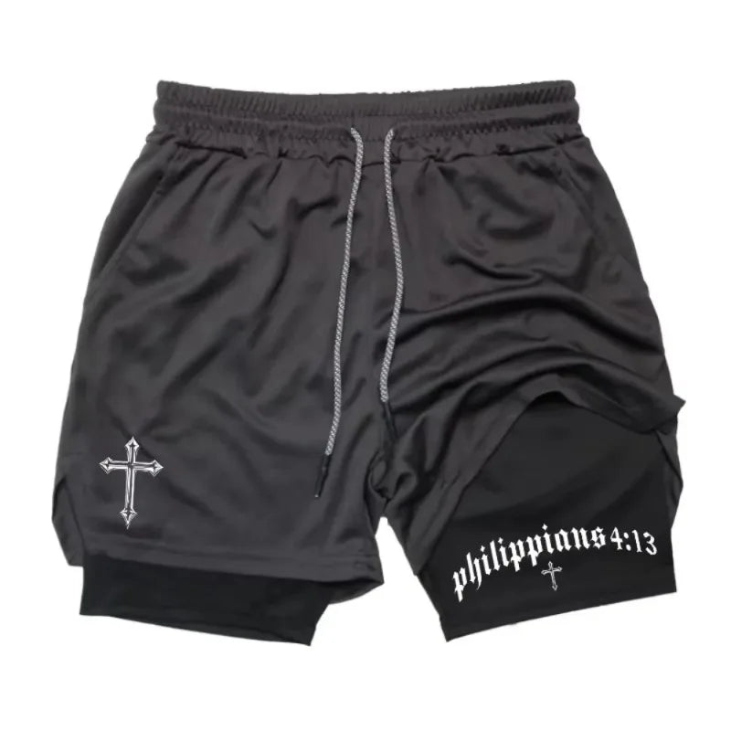 Men's "Faith Warrior" 2-in-1 Athletic Shorts – Christian Gym Shorts with Phone Pocket & Towel Loop