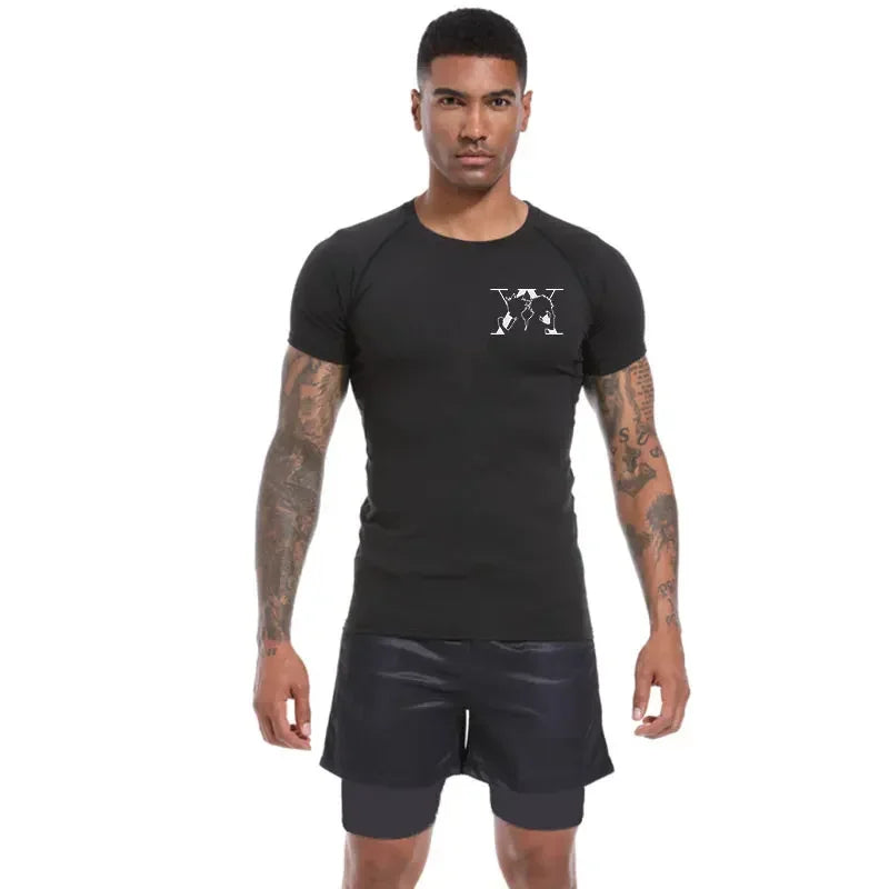Men's "Elite Motion" Compression Shirt – Quick-Dry Graphic Athletic Tee for Gym & Fitness
