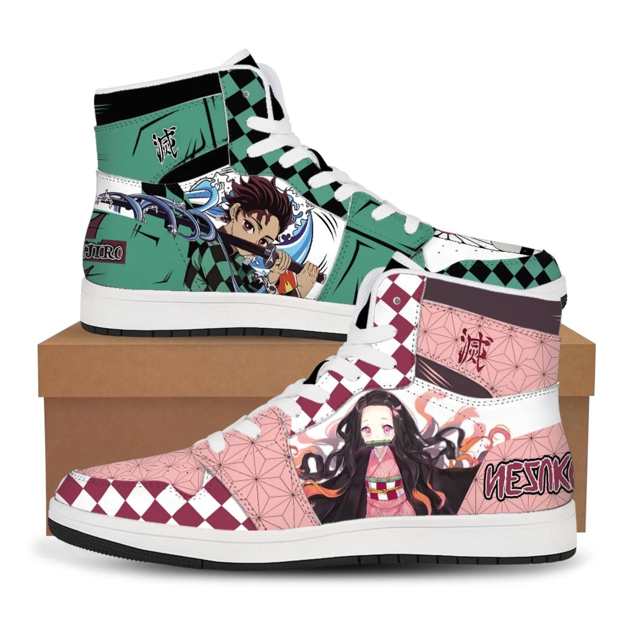 Official Kamado Nezuko Demon Slayer Anime Sneakers – Pink Kimono Pattern Custom Streetwear
