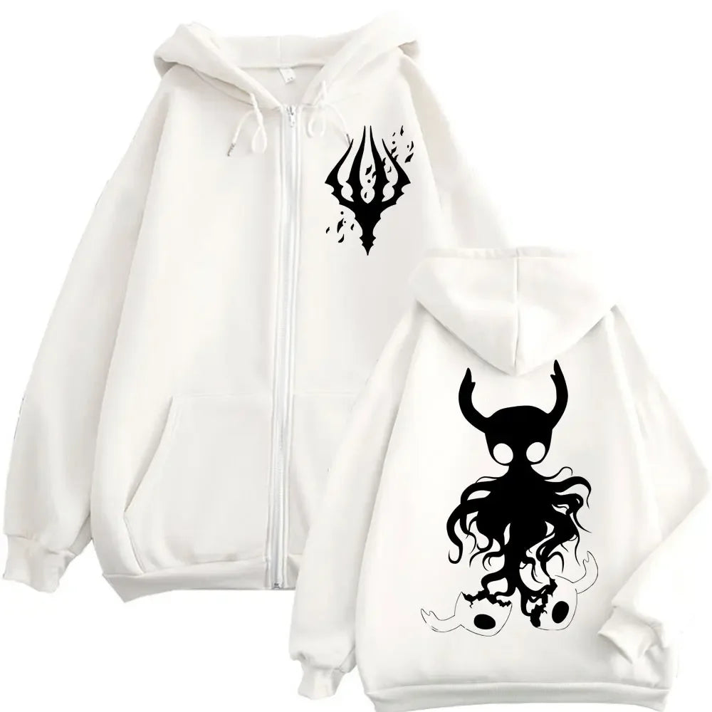 Official Hollow Knight "Knight & Hornet" Zipper Hoodie – Premium Fleece Gothic Sweatshirt