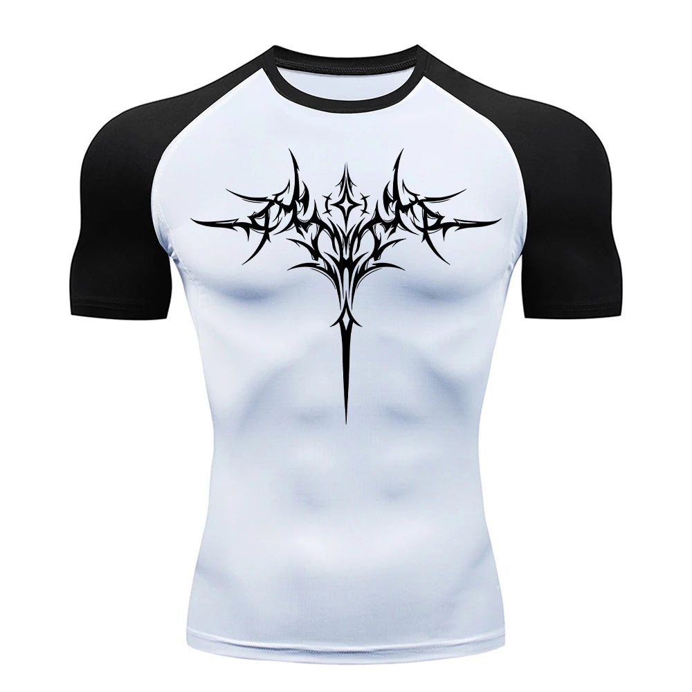 Men's "Retro Gothic" Compression Tee – Trendy Quick-Dry Fitness & Streetwear Top