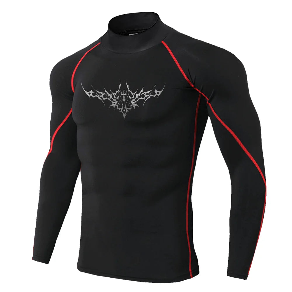 "pdmcms" Gothic Graphic High-Neck Compression Shirt – Premium Long Sleeve Fitness Top