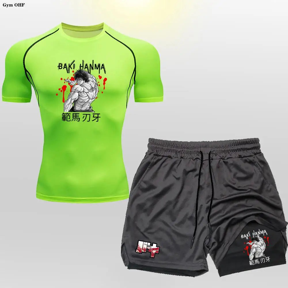 Men's "Baki Hanma: Grappler Edition" Compression Set – 2-in-1 Gym Tee & Shorts