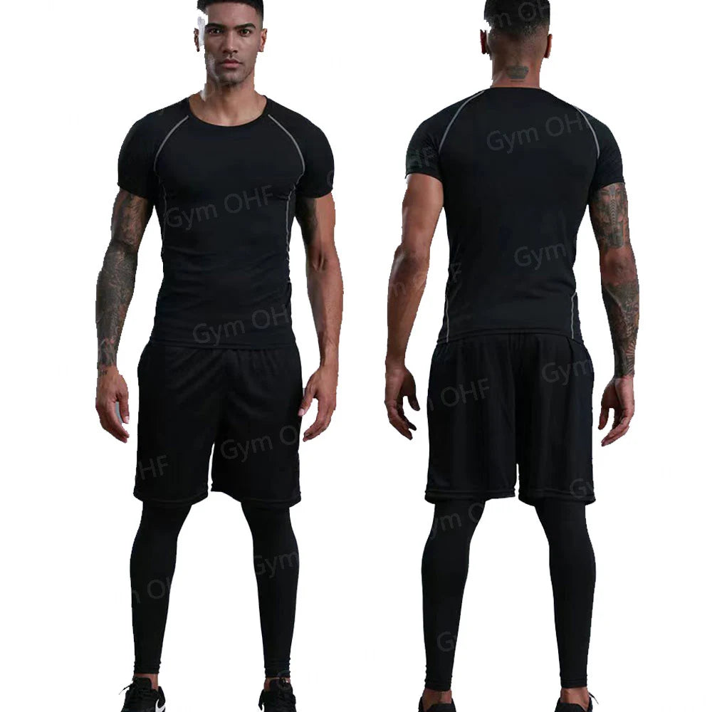 Men's "Heroic Spirit" Anime 2-in-1 Fitness Set – Compression Tee & Double-Deck Shorts
