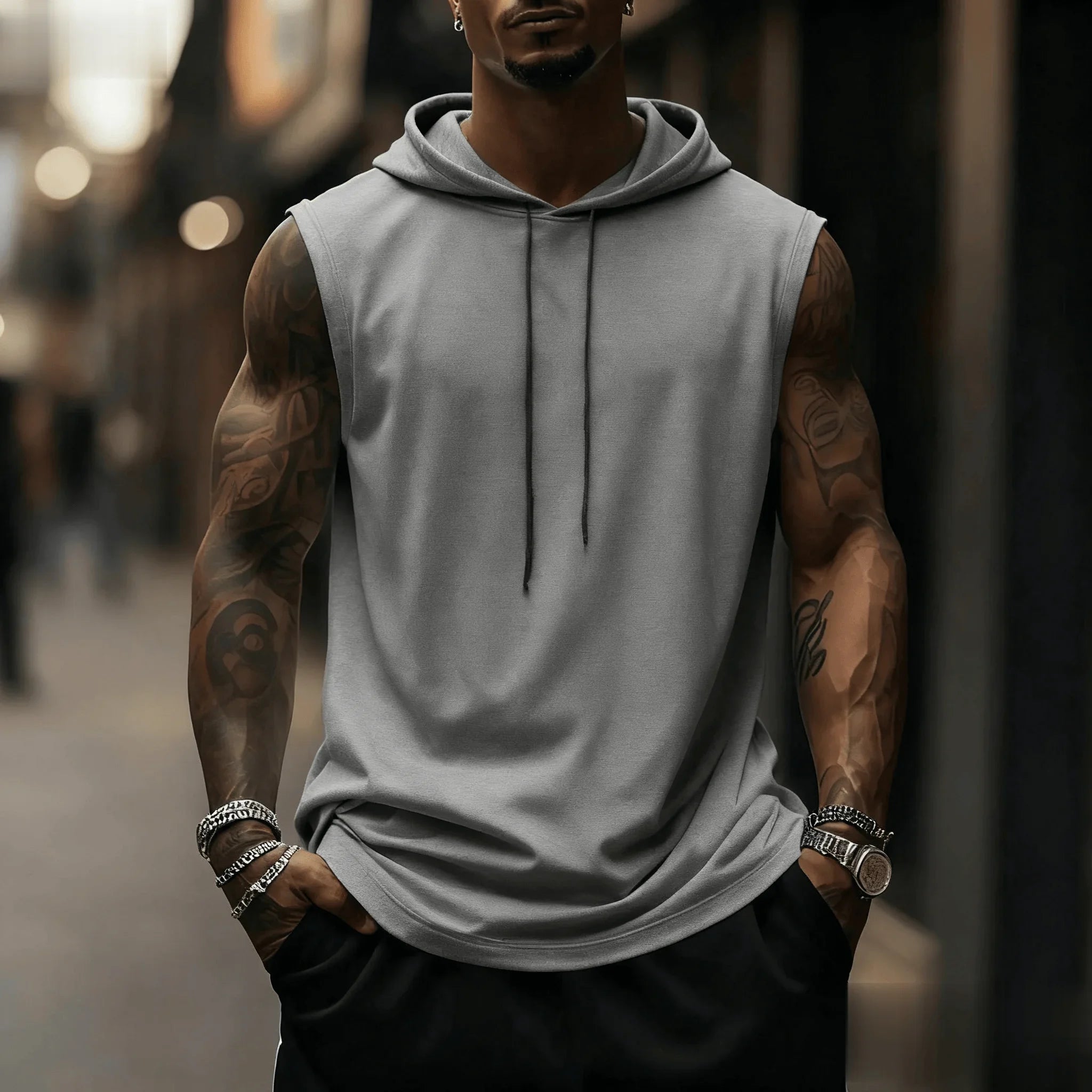 Men's "Demon Slayer: Hashira Strength" Sleeveless Hoodie – Premium Cotton Gym Tank Top