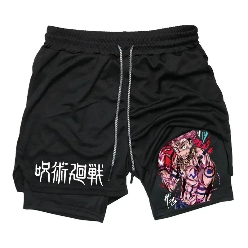 LAMLKKY" Jujutsu Kaisen 2-in-1 Performance Shorts – Premium Anime Gym Compression Shorts